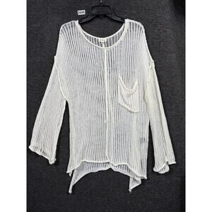 POL Sweater Womens Medium White Sheer Knit Drop Shoulder Stretch Pullover MST205